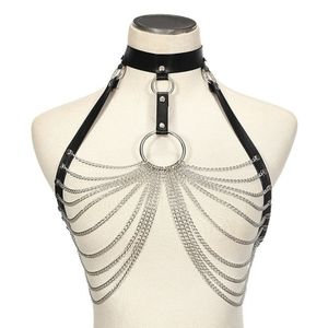 Pendant/Charm Necklace - Goth Leather Body Harness Chain Bra Top